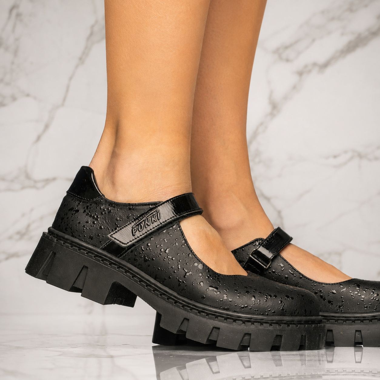 Детски балеринки PONKI Mary Jane Black №31-36