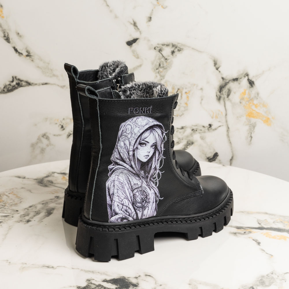 Детски елегантни кубинки PONKI MALENA BLACK №31-36