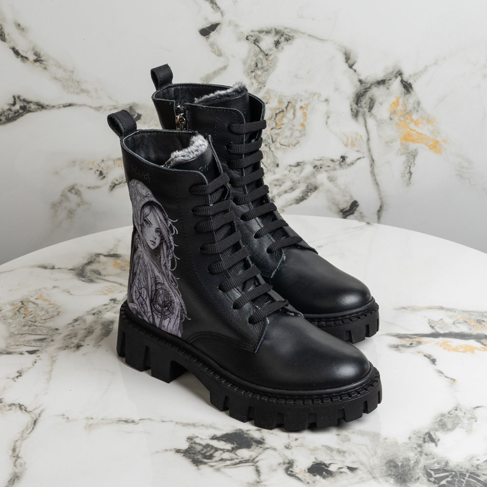 Детски елегантни кубинки PONKI MALENA BLACK №31-36