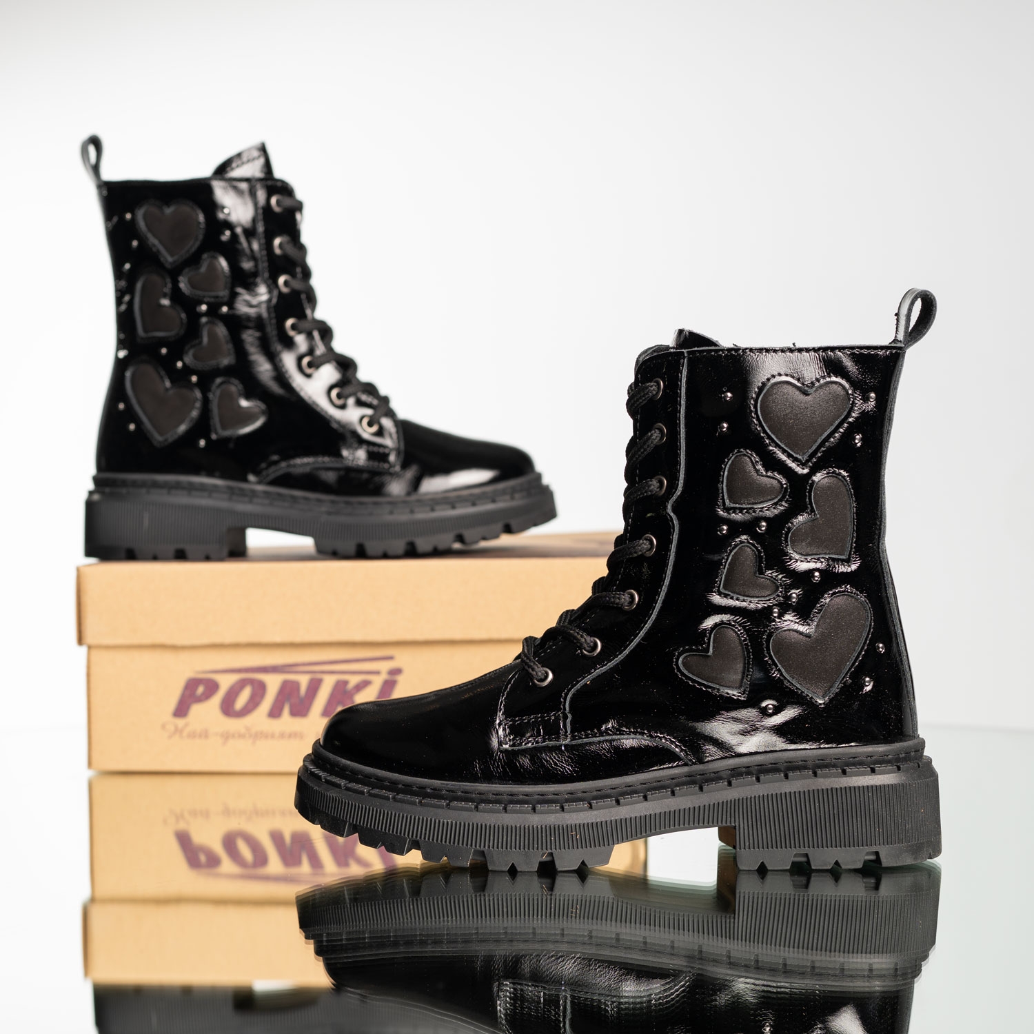 Детски кубинки PONKI Lovewalks Black Patent №26-30