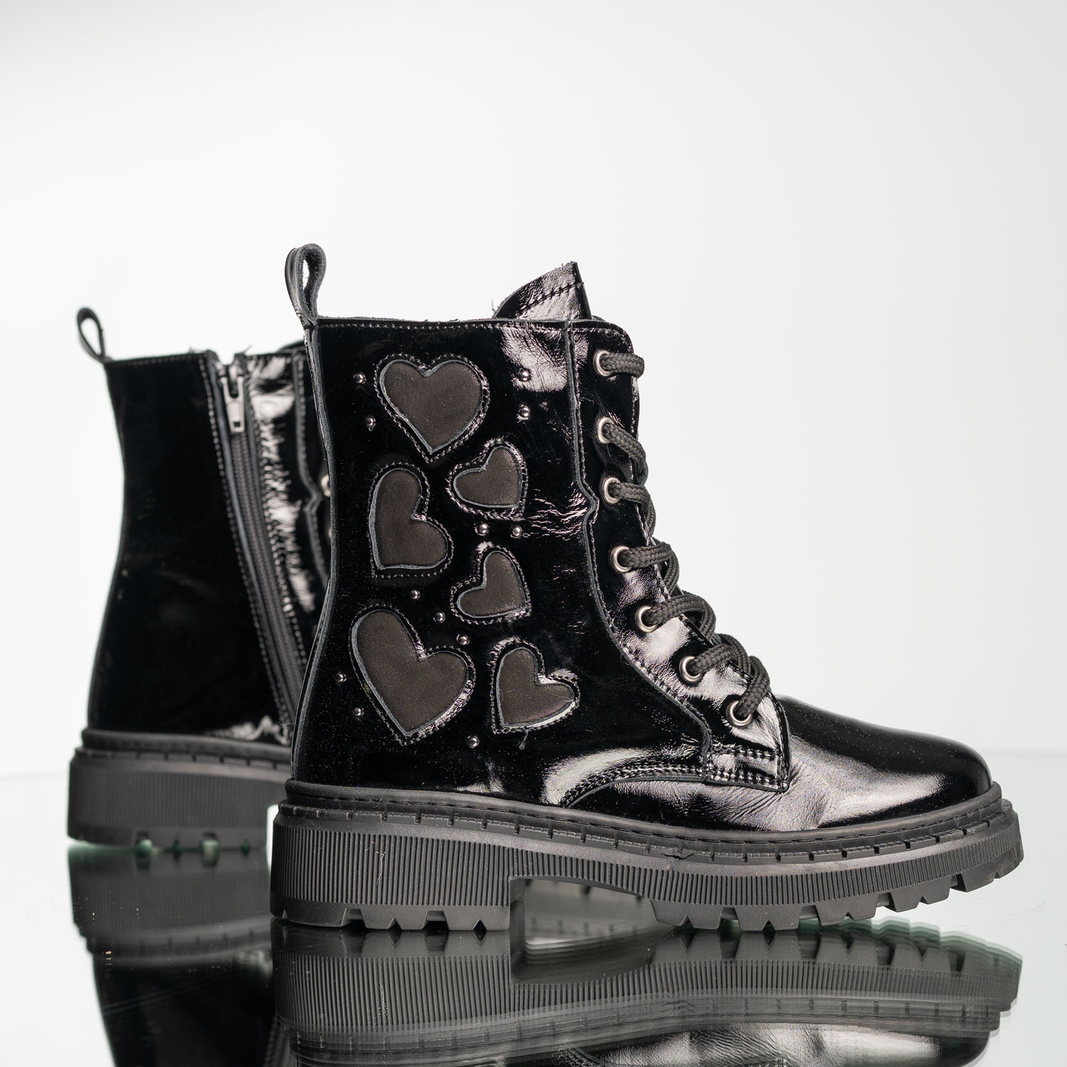 Детски кубинки PONKI Lovewalks Black Patent №26-30